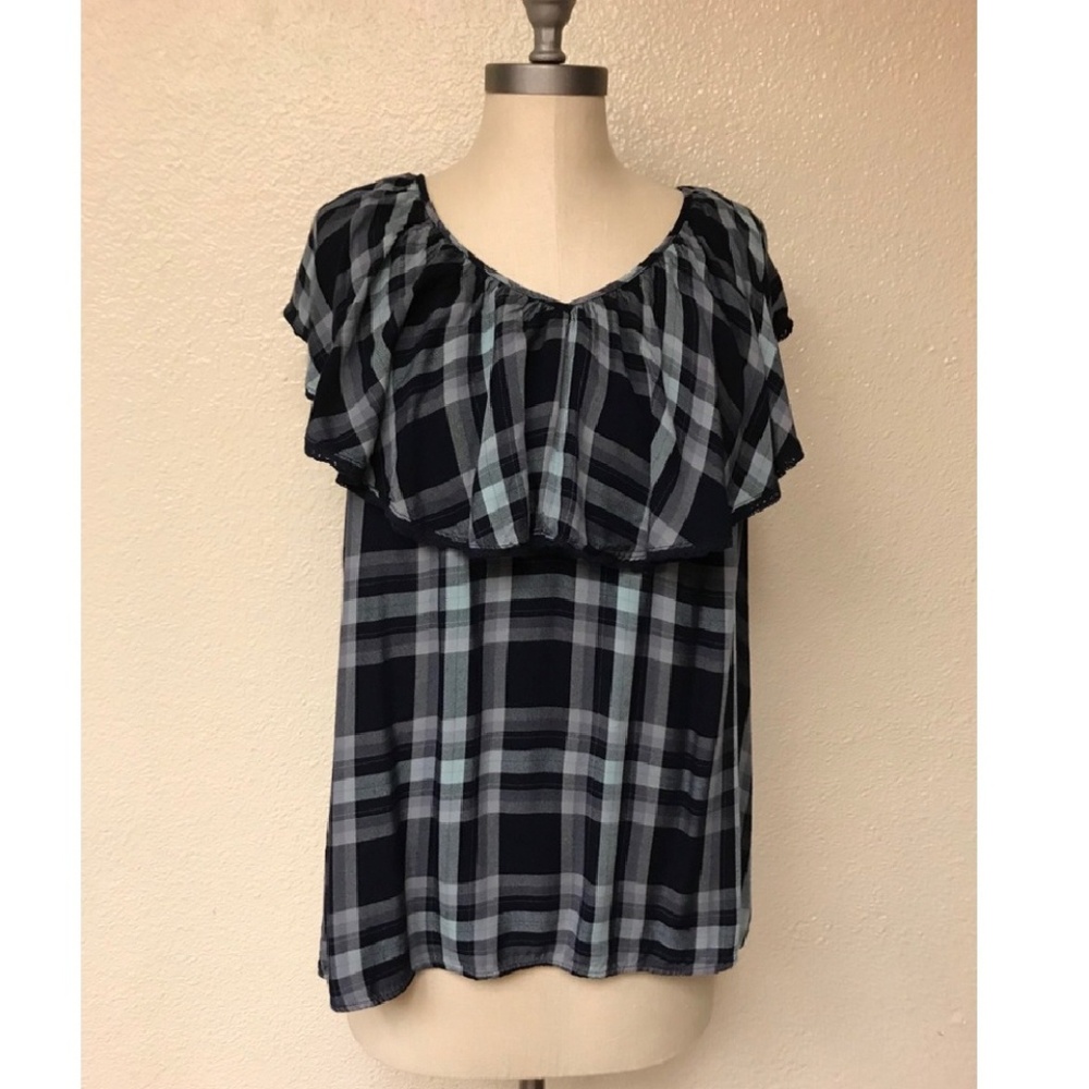 Knoe Rose ruffle and plaid top